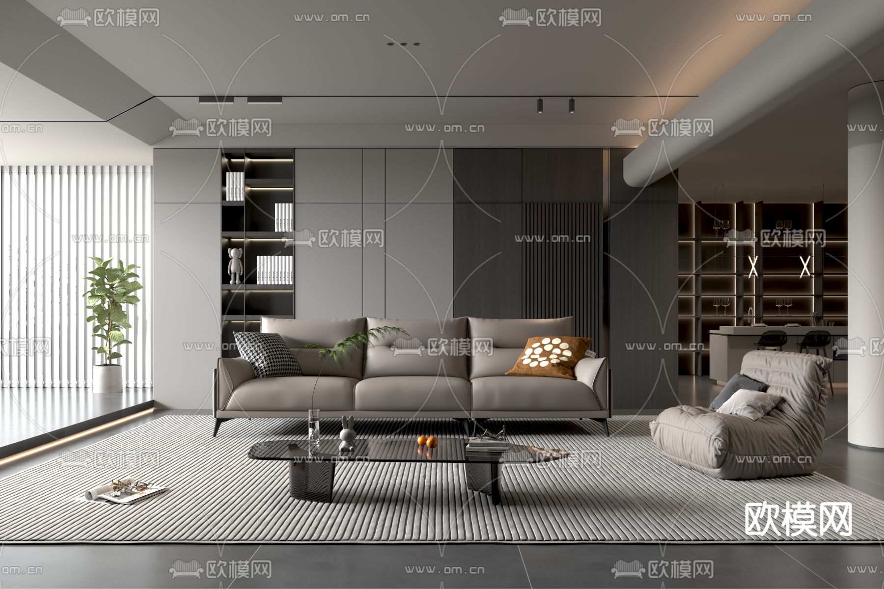 现代客厅3d模型下载