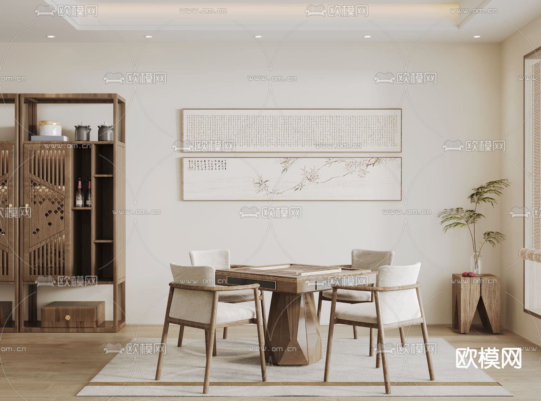 新中式麻将房su模型下载（渲染图1）