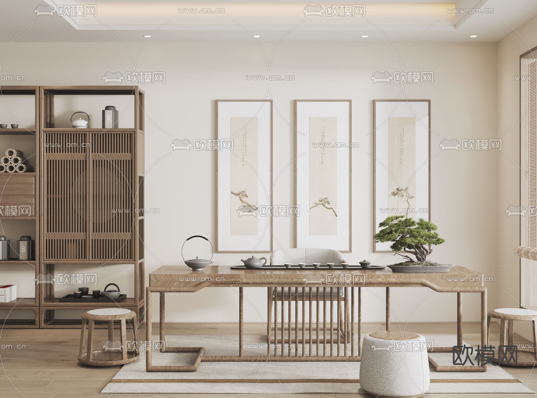 新中式茶室3d模型下载
