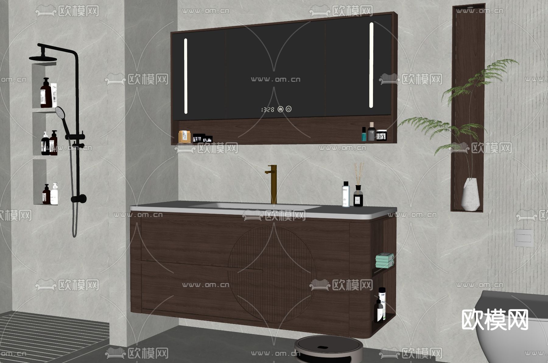 新中式台盆 浴室柜 洗手柜su模型下载（渲染图2）