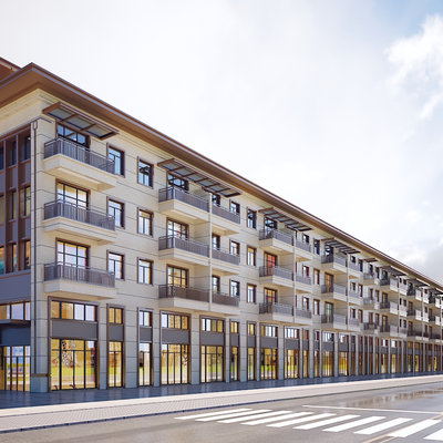  现代商业街 商业内街su模型 