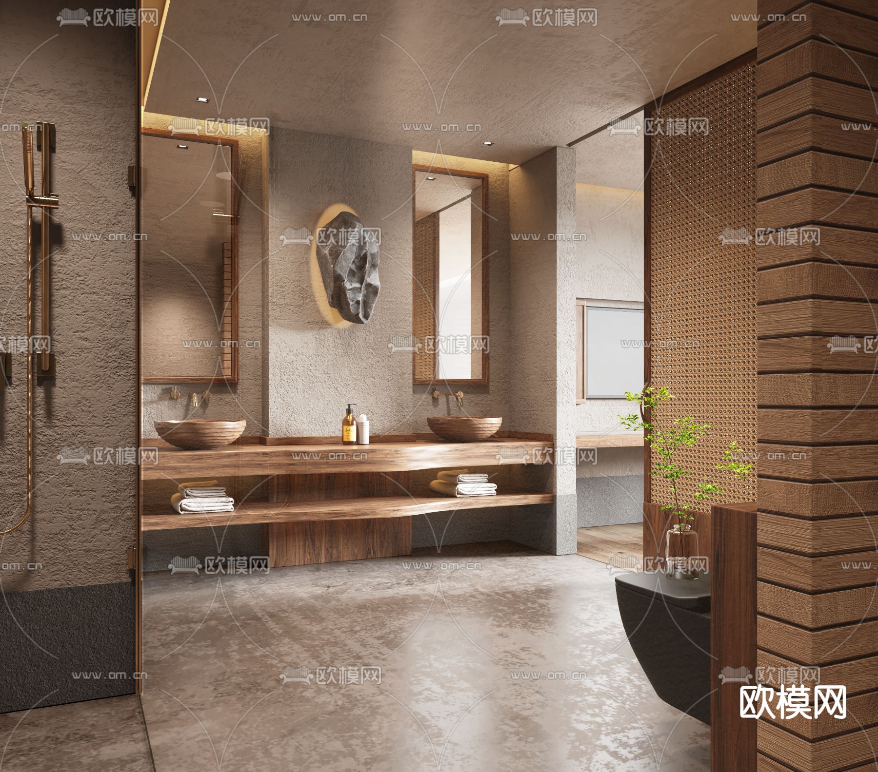 侘寂风卫生间3d模型下载（渲染图1）