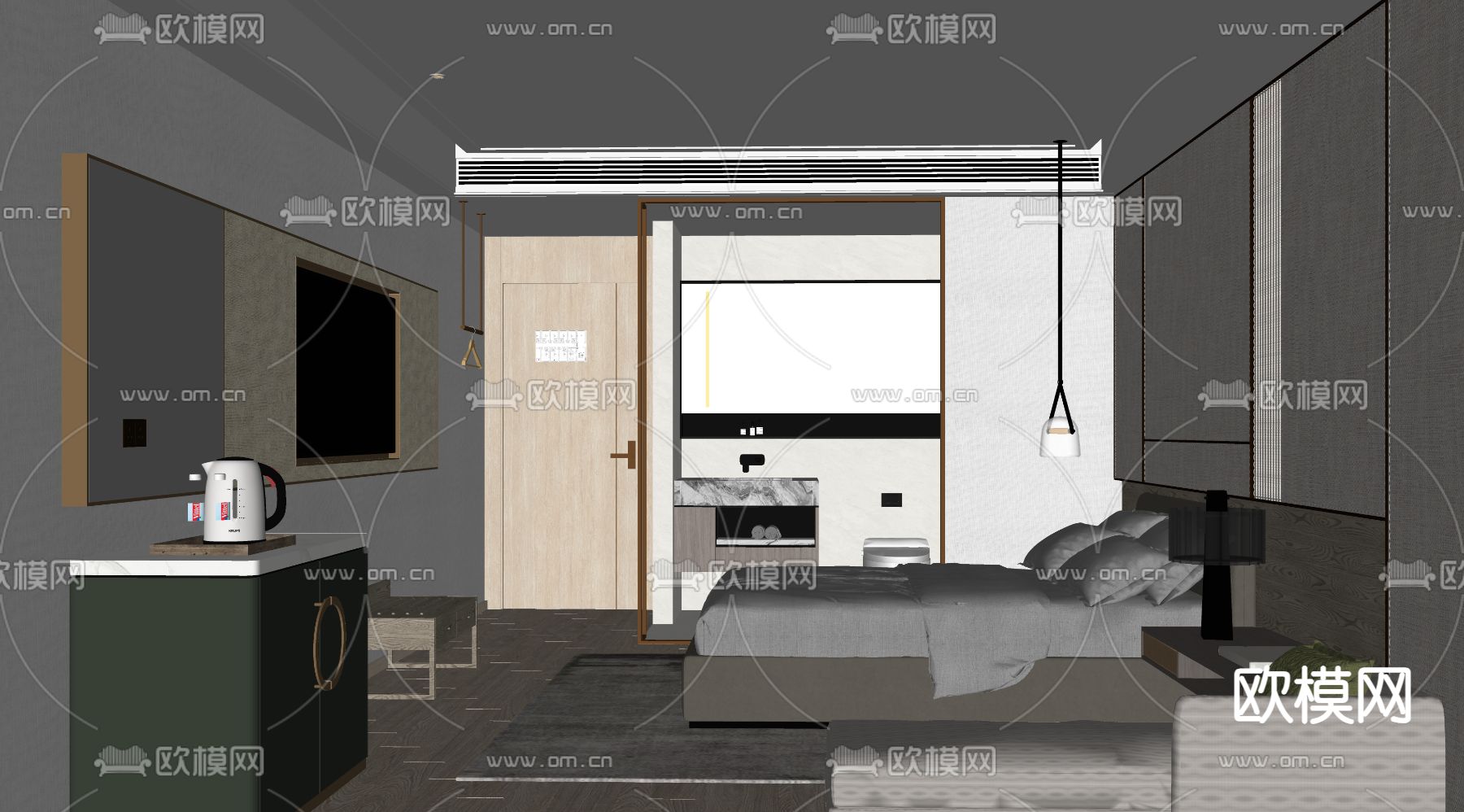 酒店客房 大床房su模型下载（渲染图2）