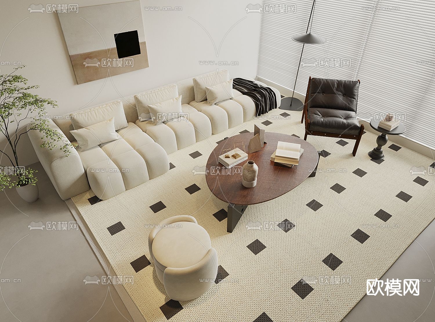 奶油风组合沙发3d模型下载