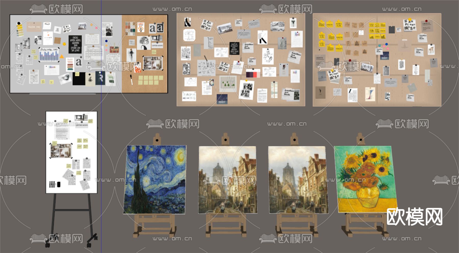 画板 画架 便利贴su模型下载（渲染图1）
