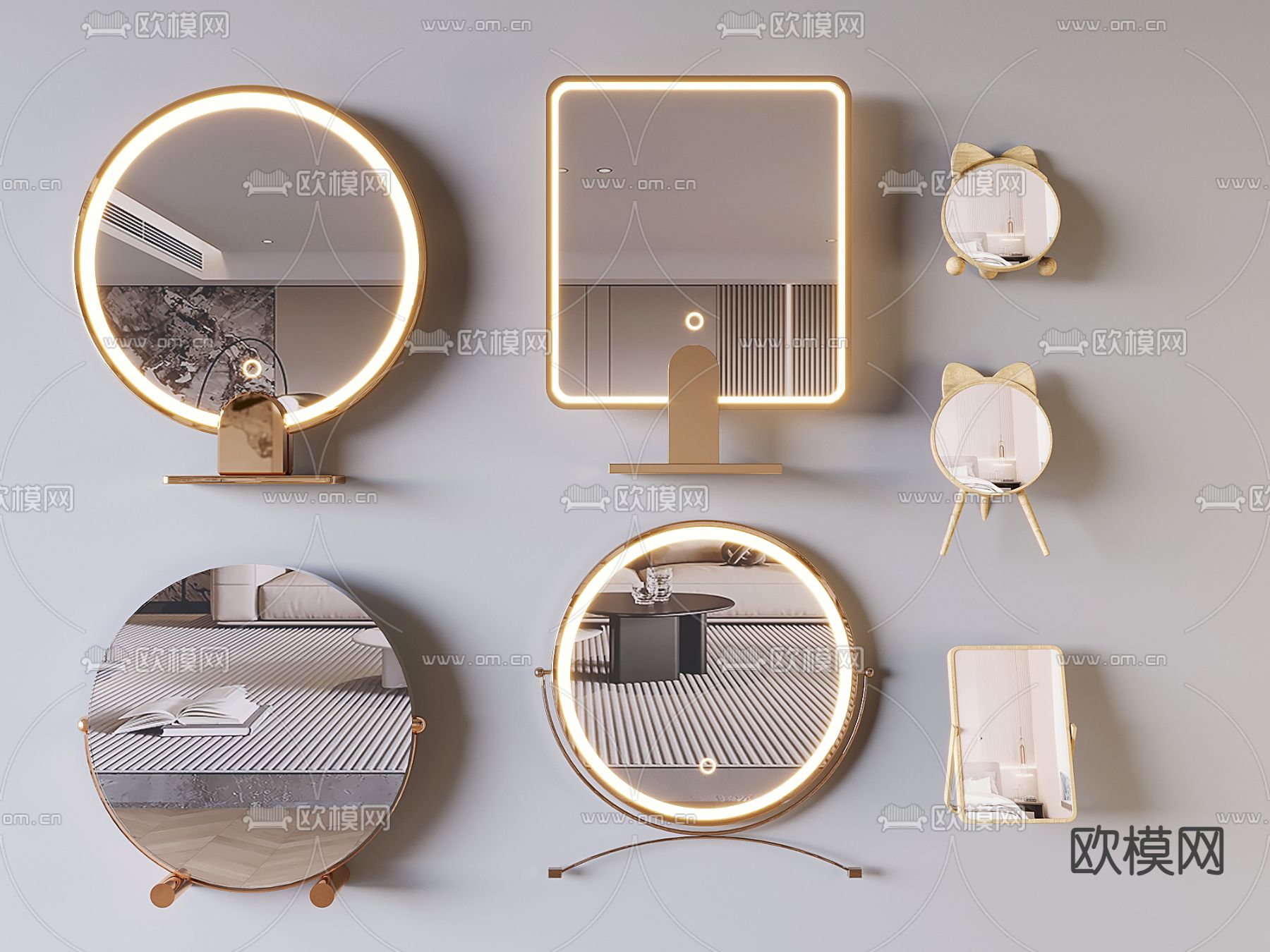 圆形化妆镜 智能镜su模型下载（渲染图2）