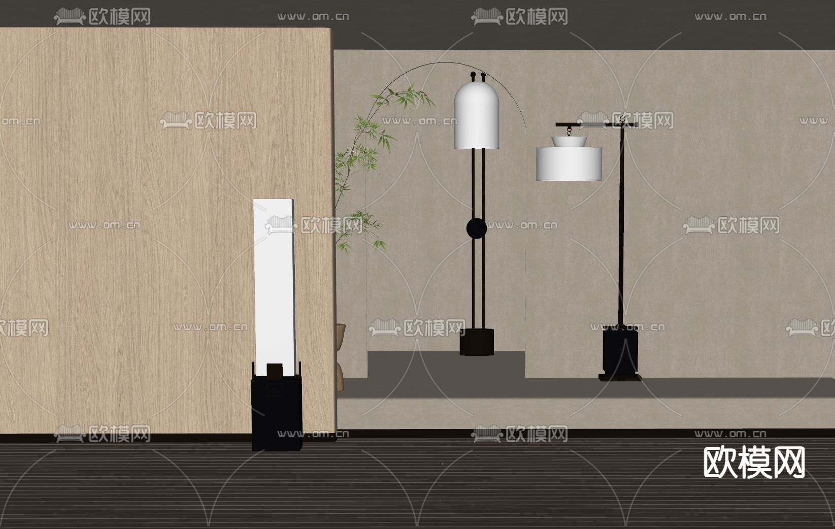 新中式落地灯su模型下载（渲染图1）