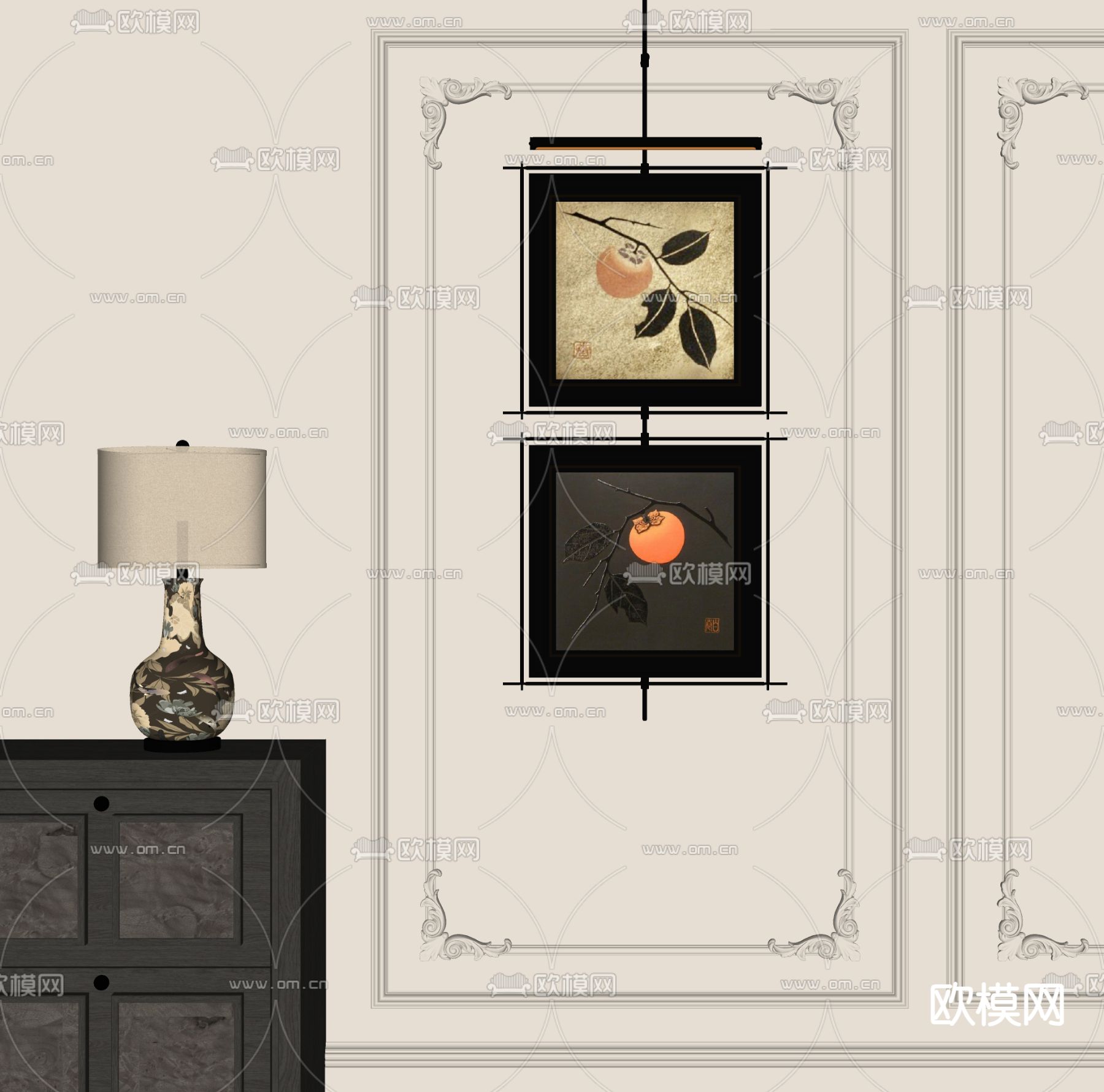 中古风挂画 组合画 装饰画su模型