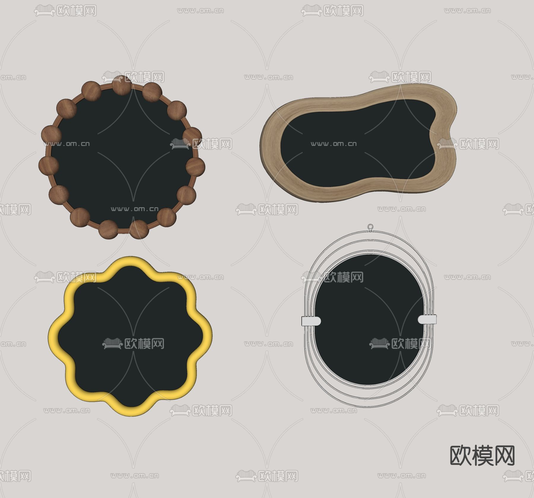 北欧镜子 卫浴镜子 装饰镜su模型下载（渲染图1）