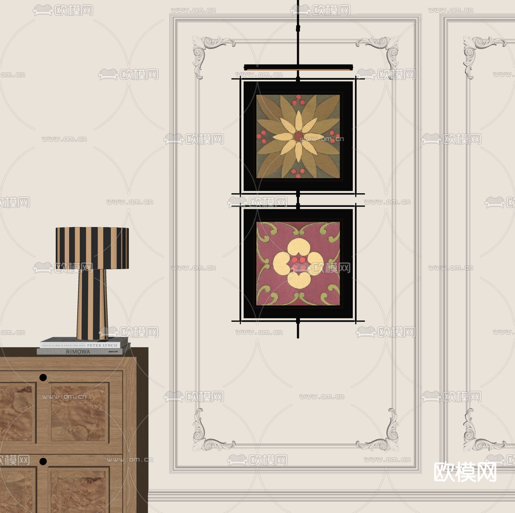 中古风挂画 组合画 装饰画su模型