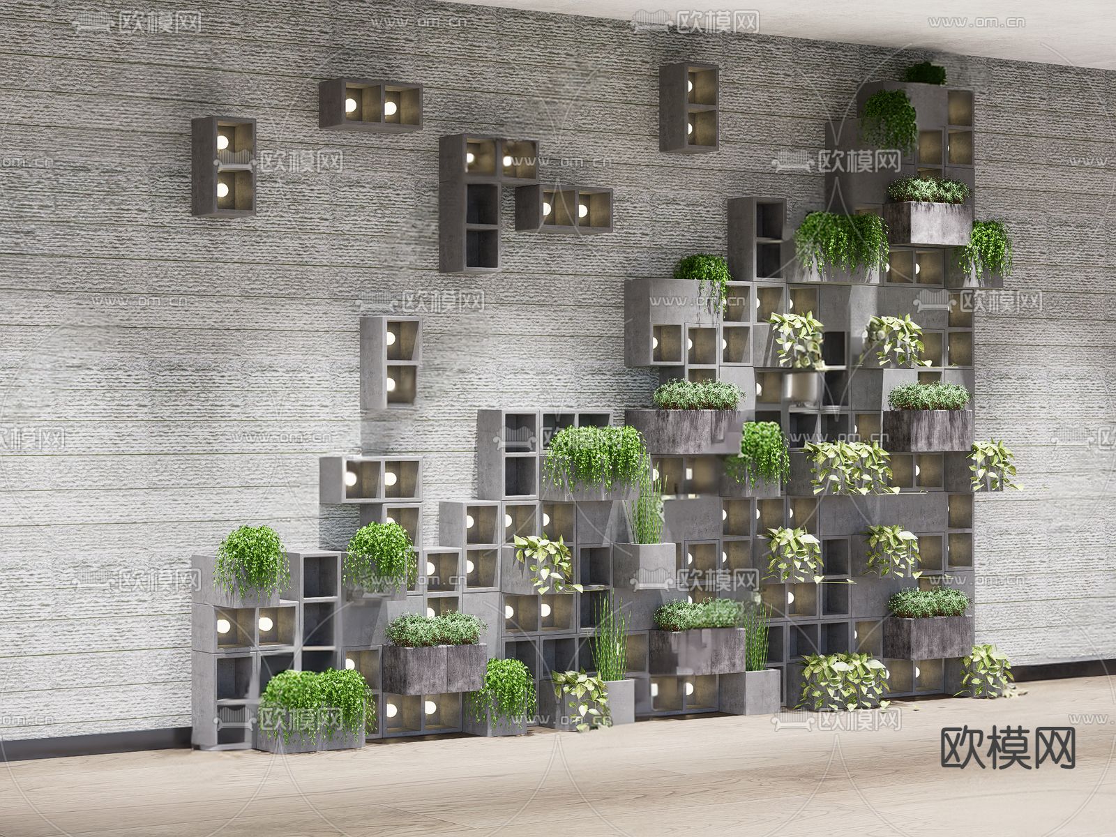 空心砖盆栽 绿植墙su模型下载（渲染图3）