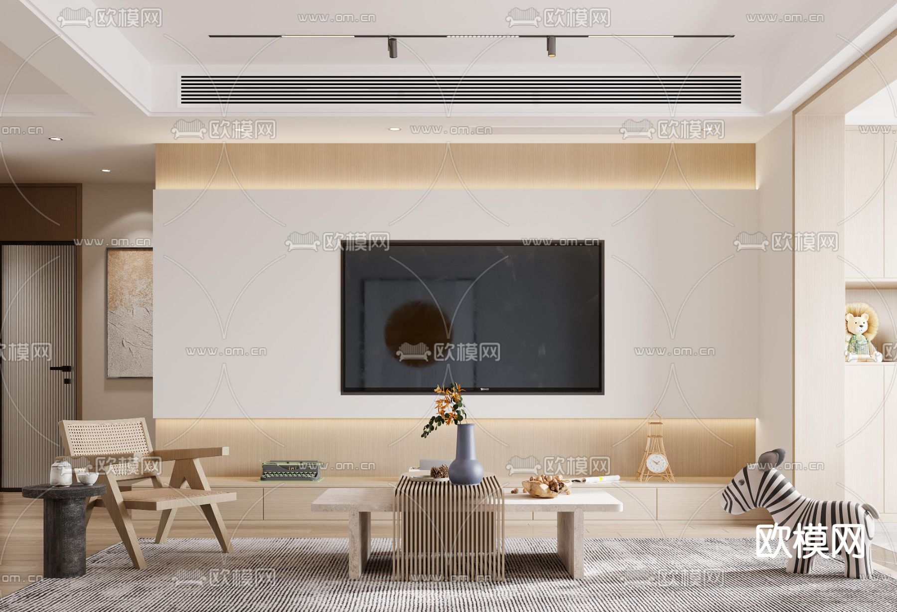 北欧客餐厅 木质餐桌3d模型下载（渲染图3）