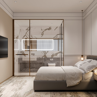  现代酒店客房 大床房su模型 