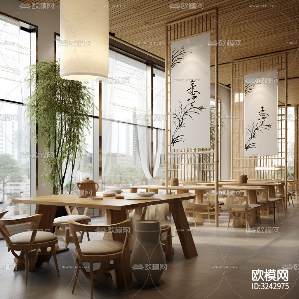 现代中餐厅装修效果图下载（渲染图5）