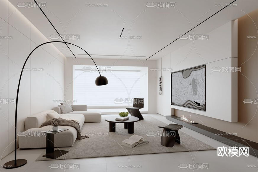现代客厅su模型下载(渲染图2)