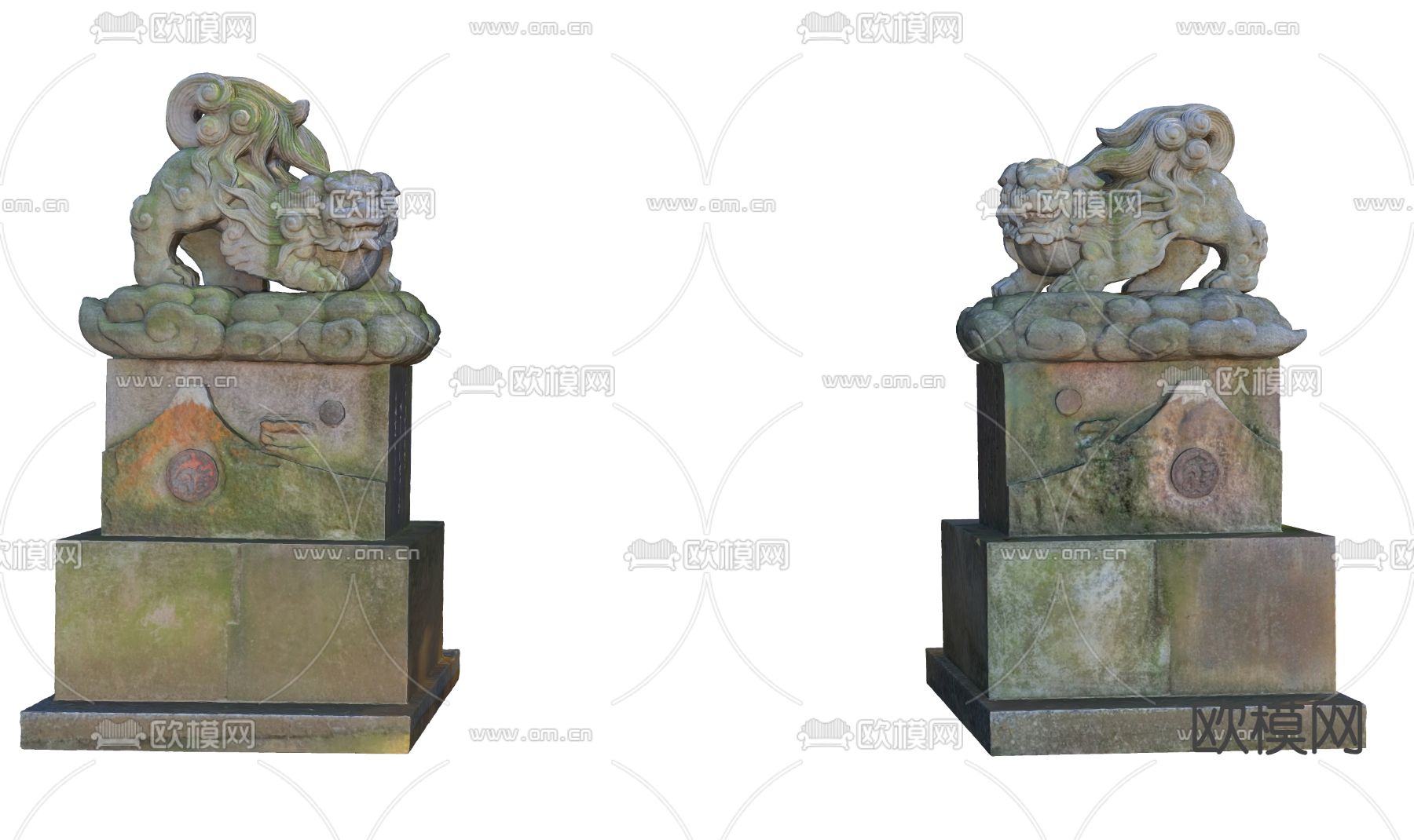 中式雕塑小品 石狮子雕塑3d模型下载（渲染图2）