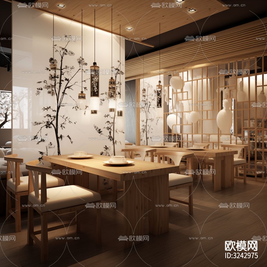 现代中餐厅装修效果图下载（渲染图3）