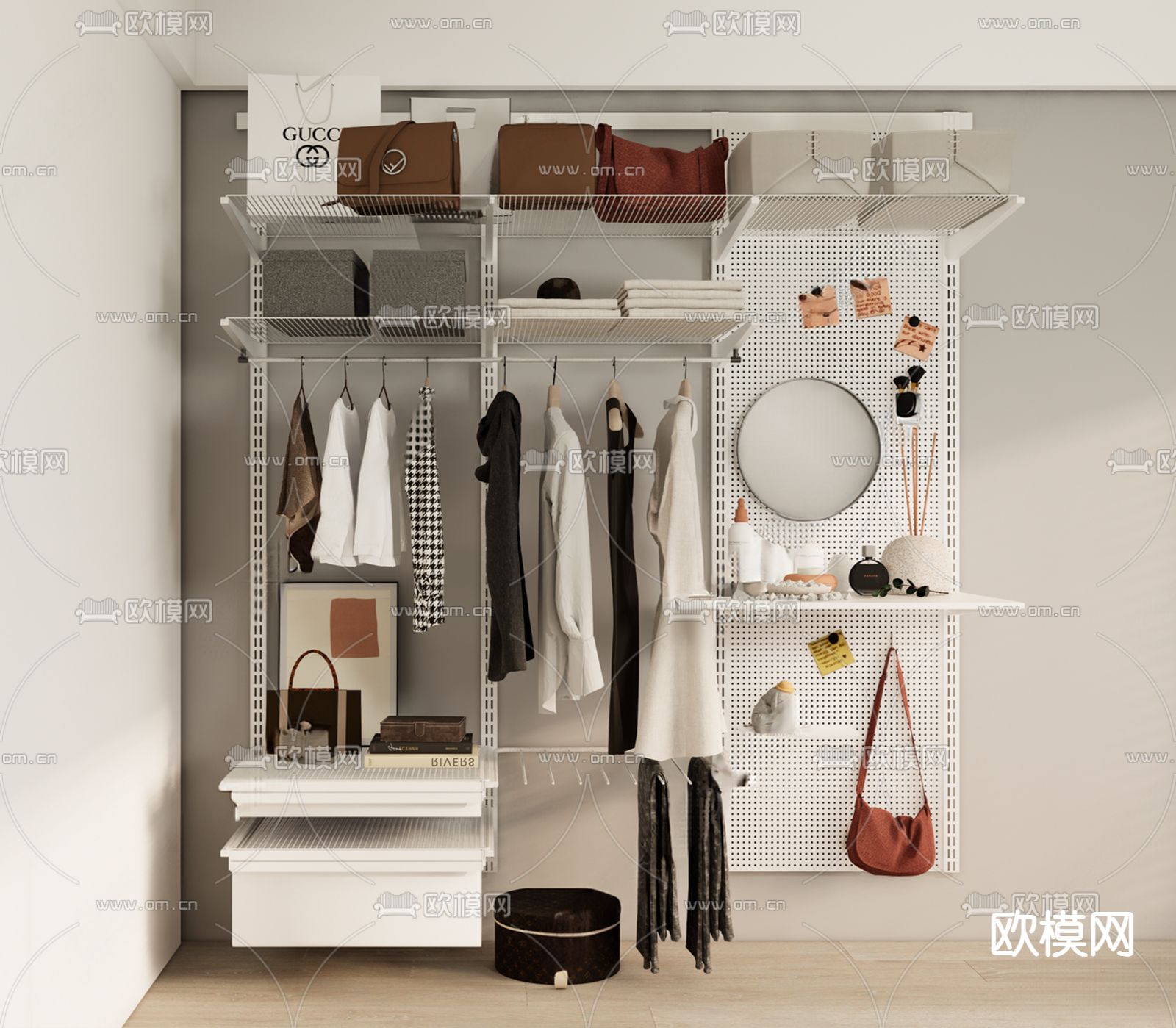 现代开放式衣柜3d模型下载