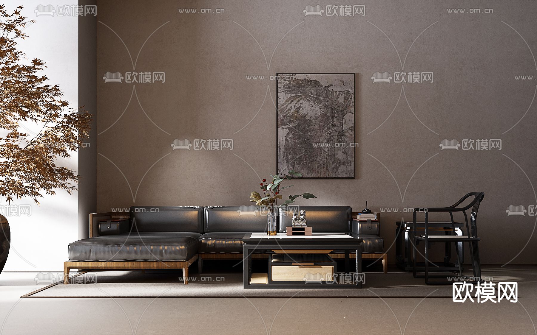 新中式转角沙发3d模型下载