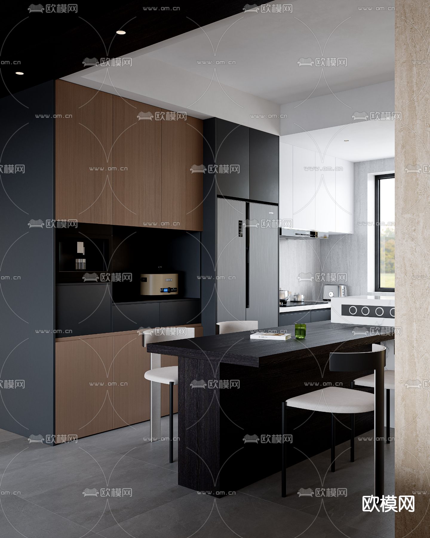 高级灰客餐厅3d模型下载（渲染图3）