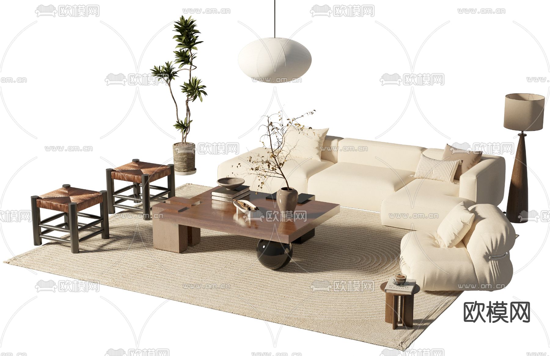 中古风沙发组合3d模型下载