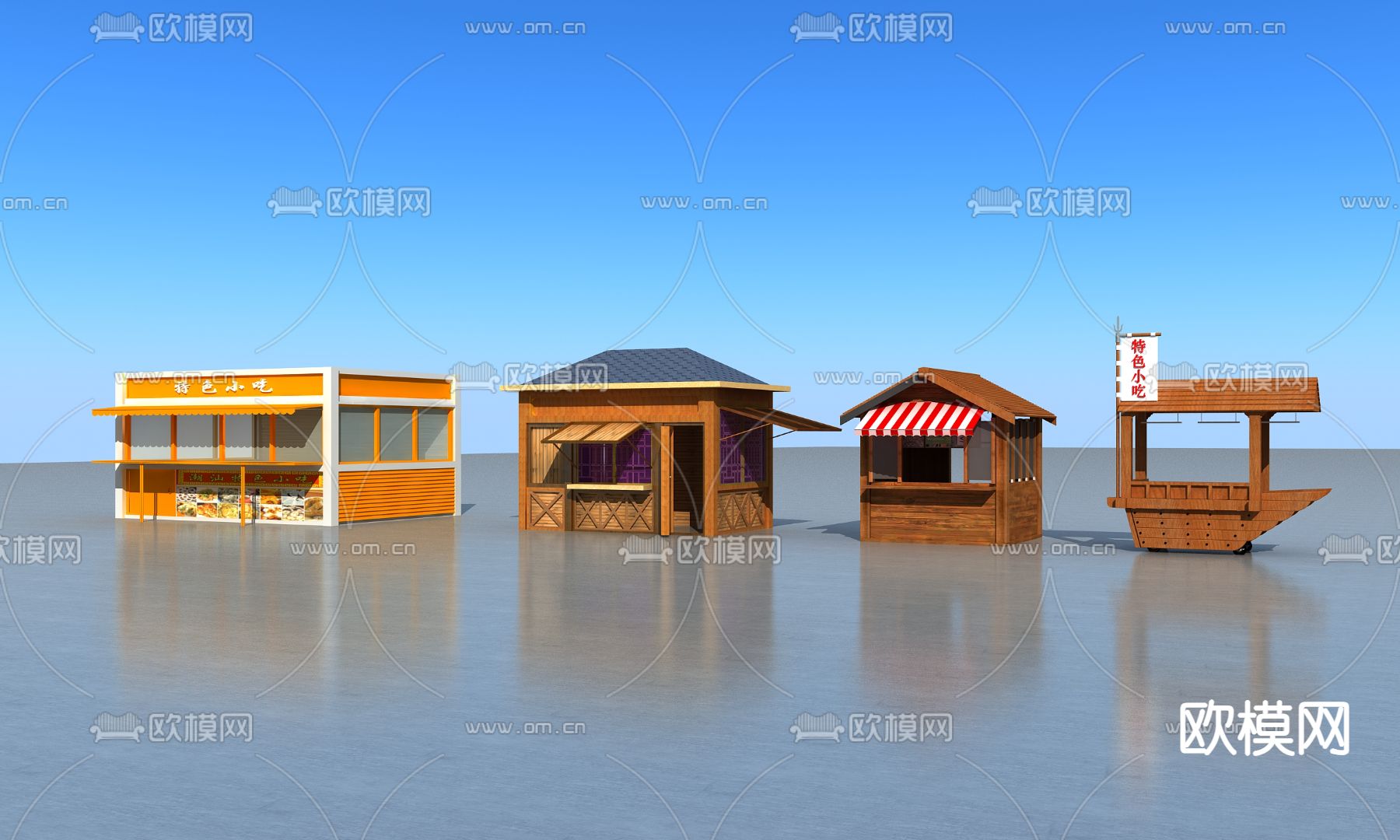 新中式售货亭 门头门面3d模型下载（渲染图2）