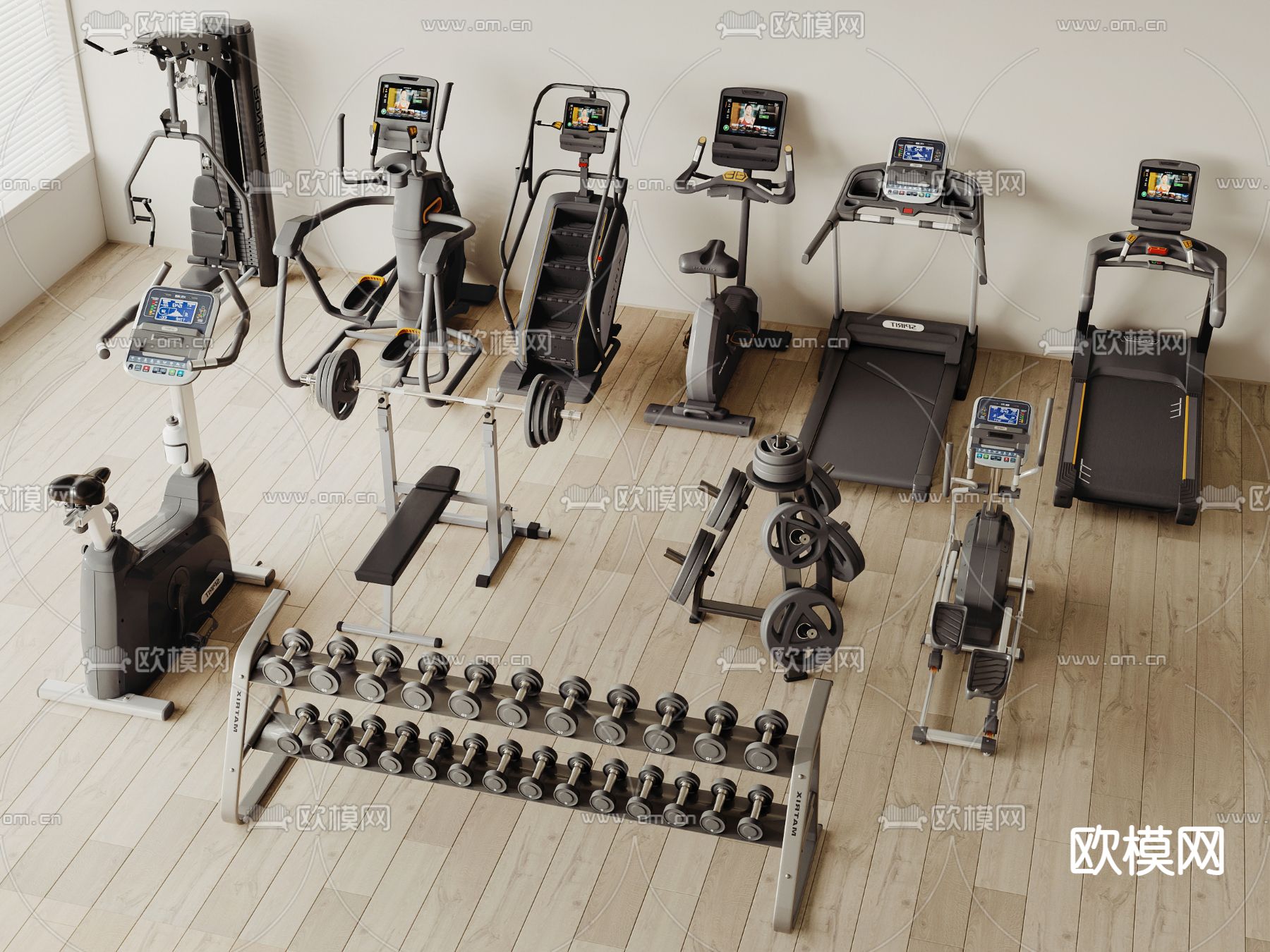 健身器材 跑步机 哑铃3d模型下载