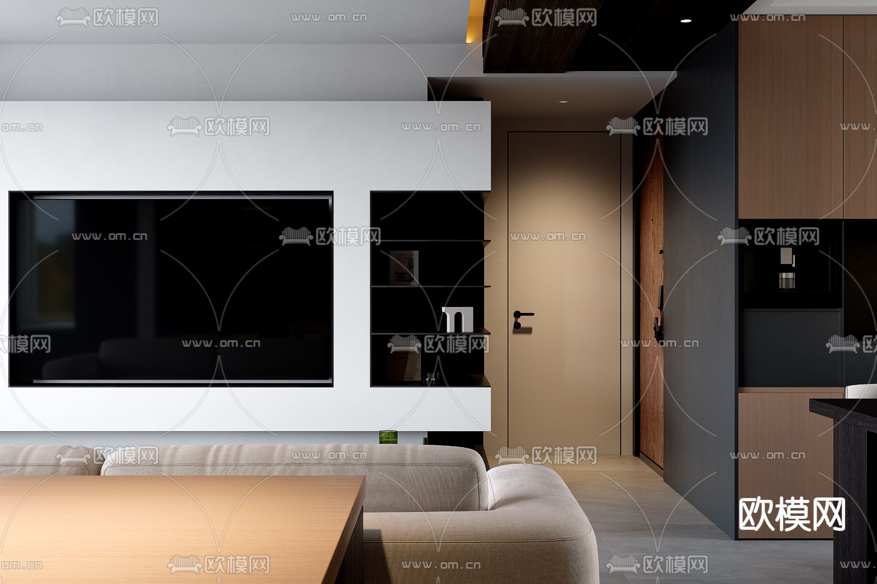 高级灰客餐厅3d模型下载（渲染图2）