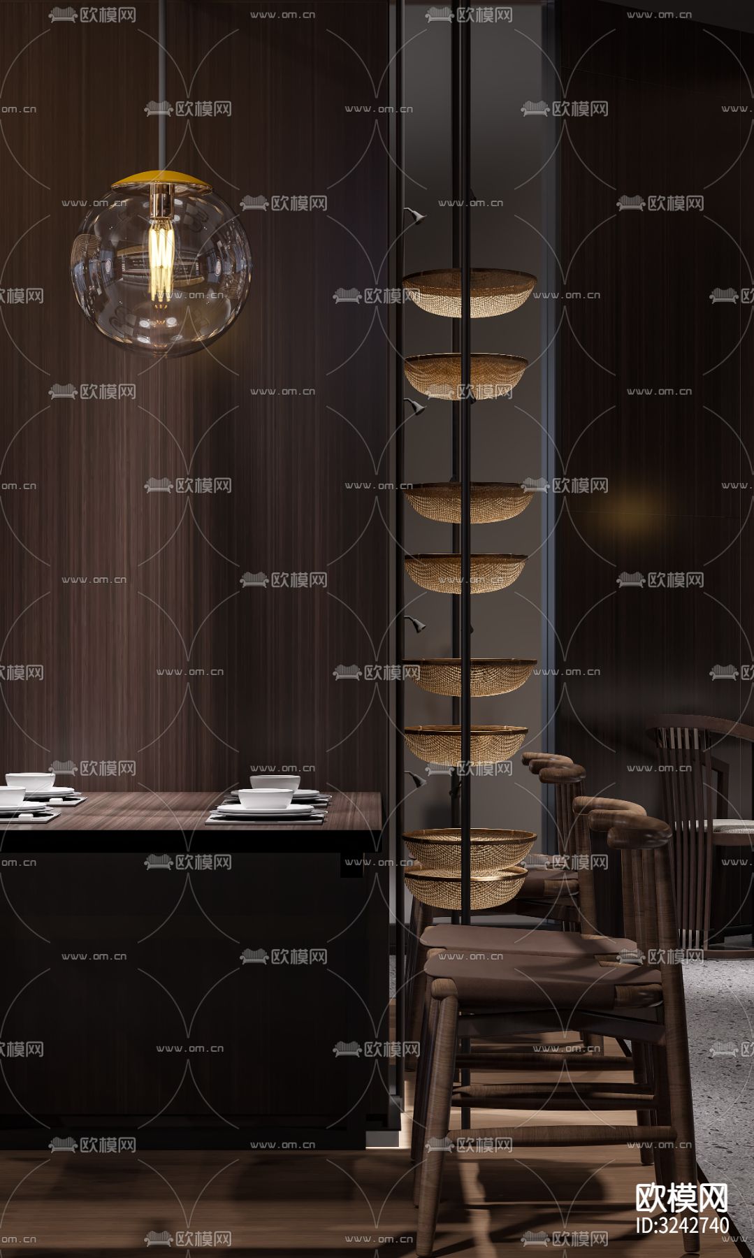 新中式中餐厅装修效果图下载（渲染图8）