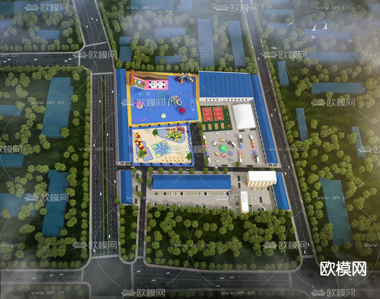 街区规划鸟瞰3d模型下载(渲染图2)