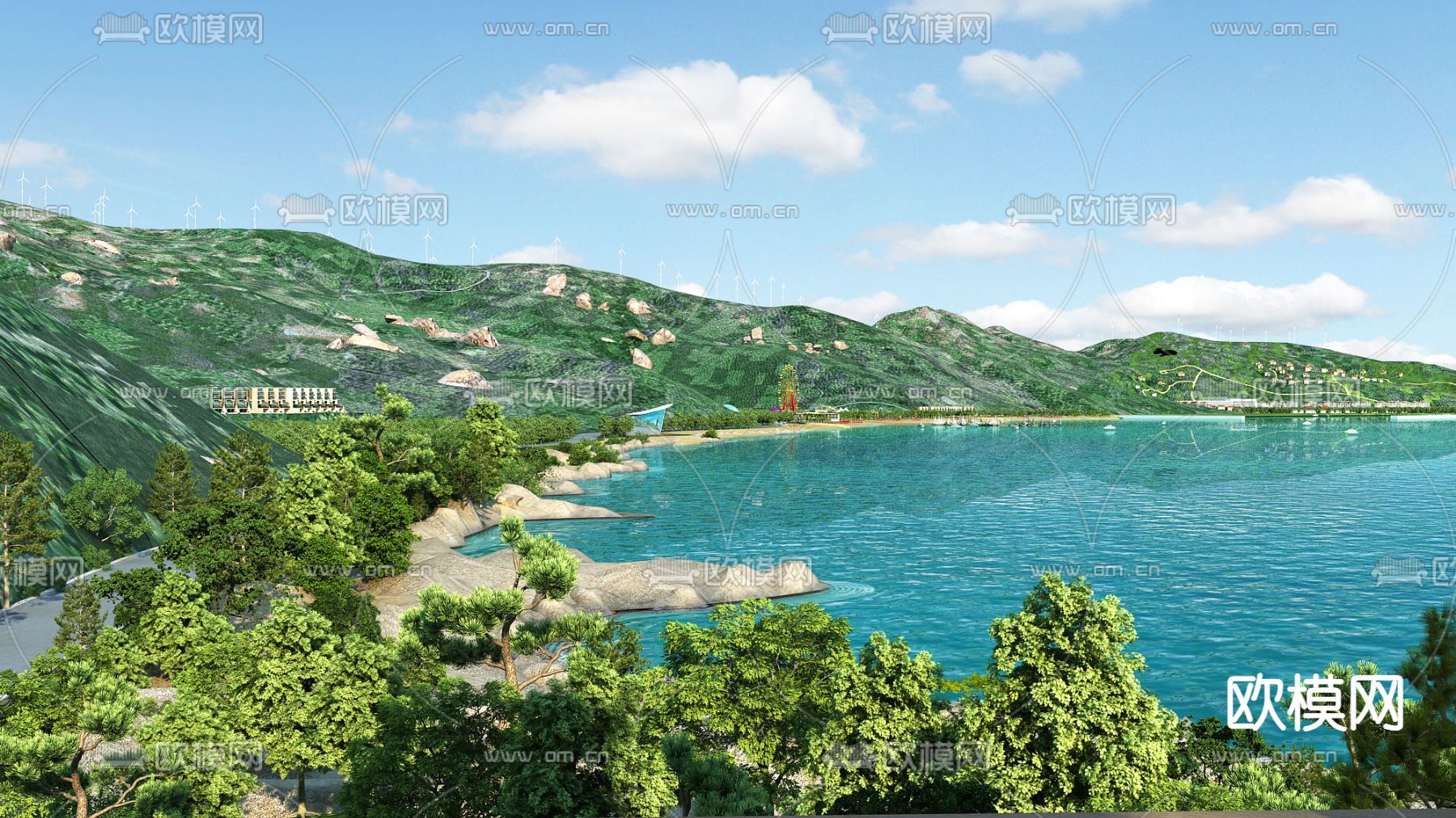 滨水景观 公园景观3d模型下载