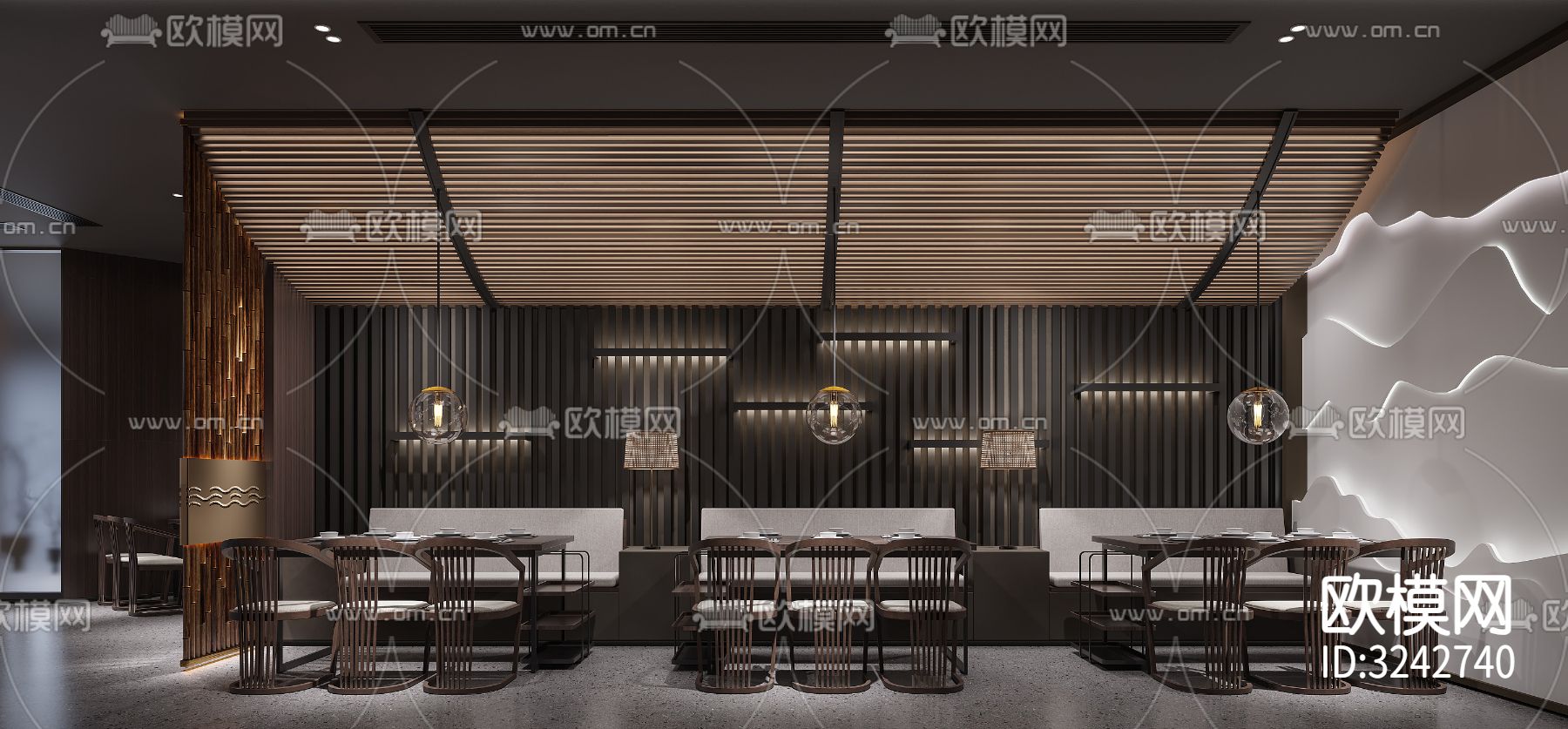 新中式中餐厅装修效果图下载（渲染图16）