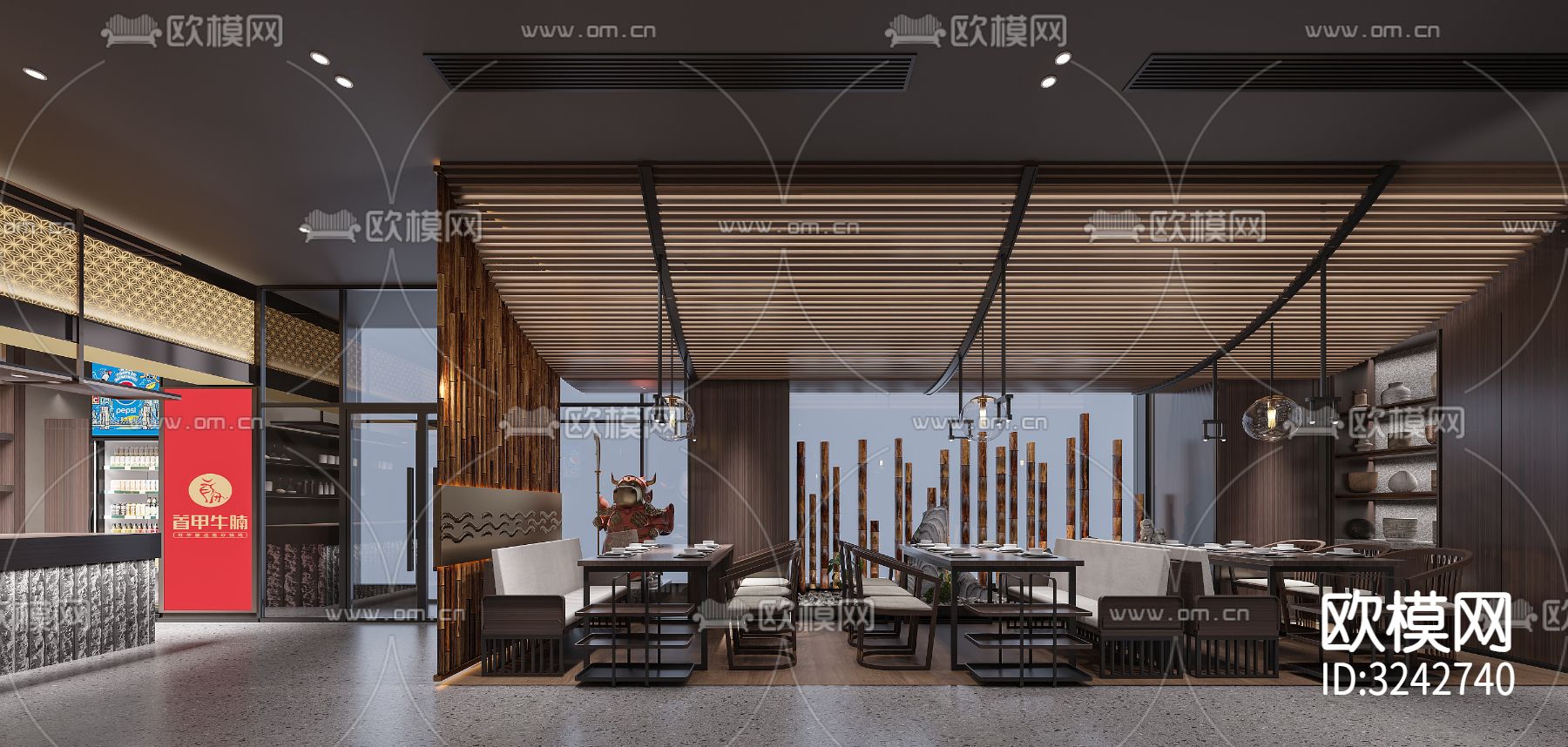 新中式中餐厅装修效果图下载（渲染图15）