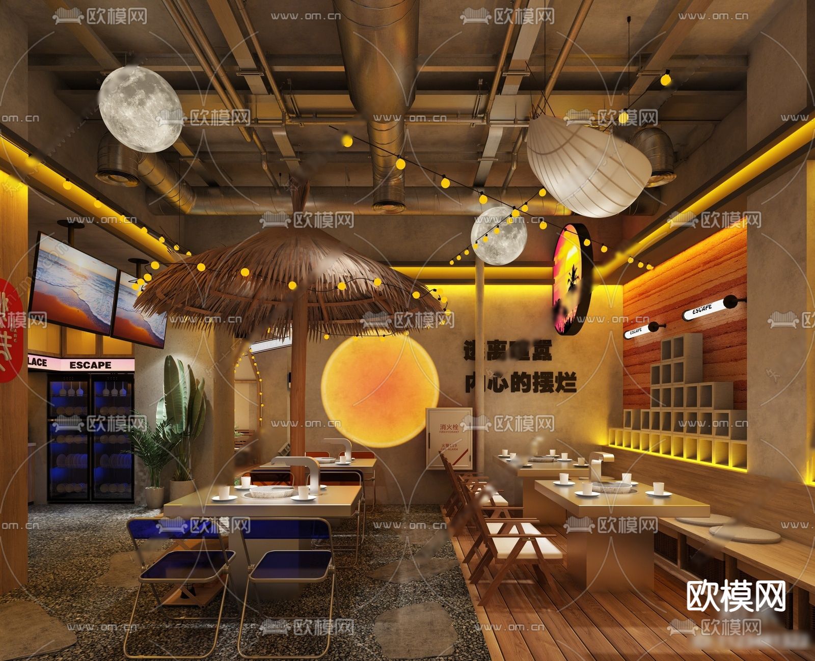 露营餐厅 网红餐厅3d模型下载