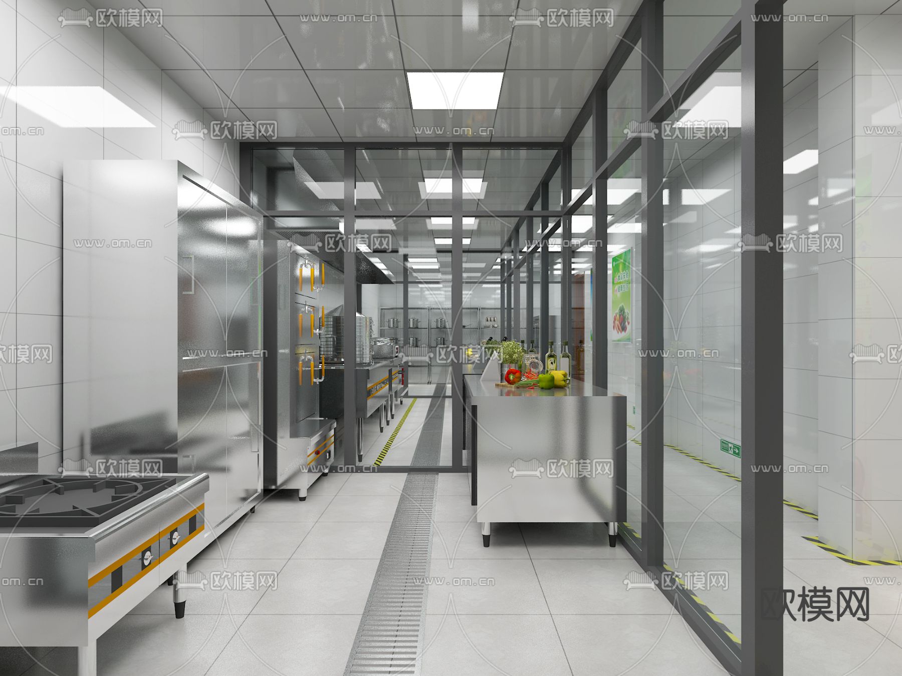 现代酒店后厨 中央厨房3d模型下载（渲染图1）