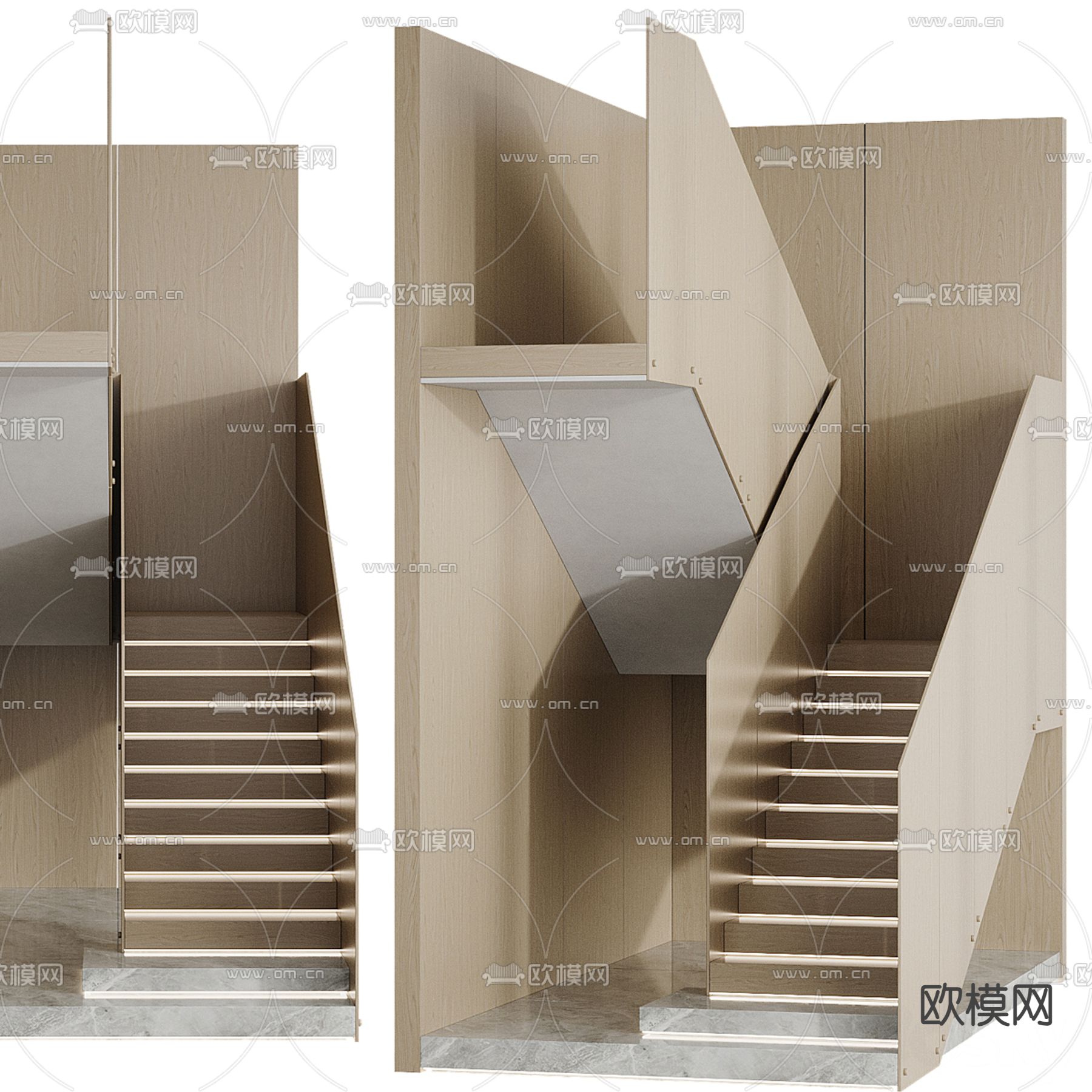 转角楼梯 直跑楼梯3d模型下载（渲染图1）