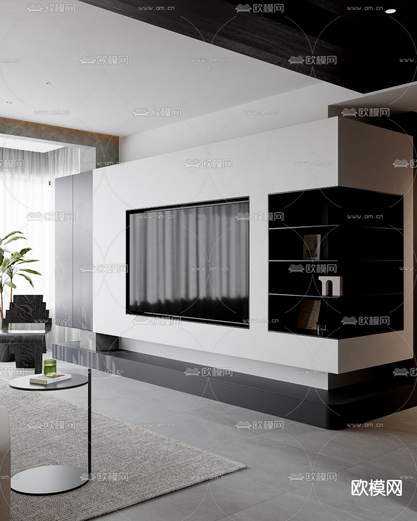 高级灰客餐厅3d模型下载（渲染图5）