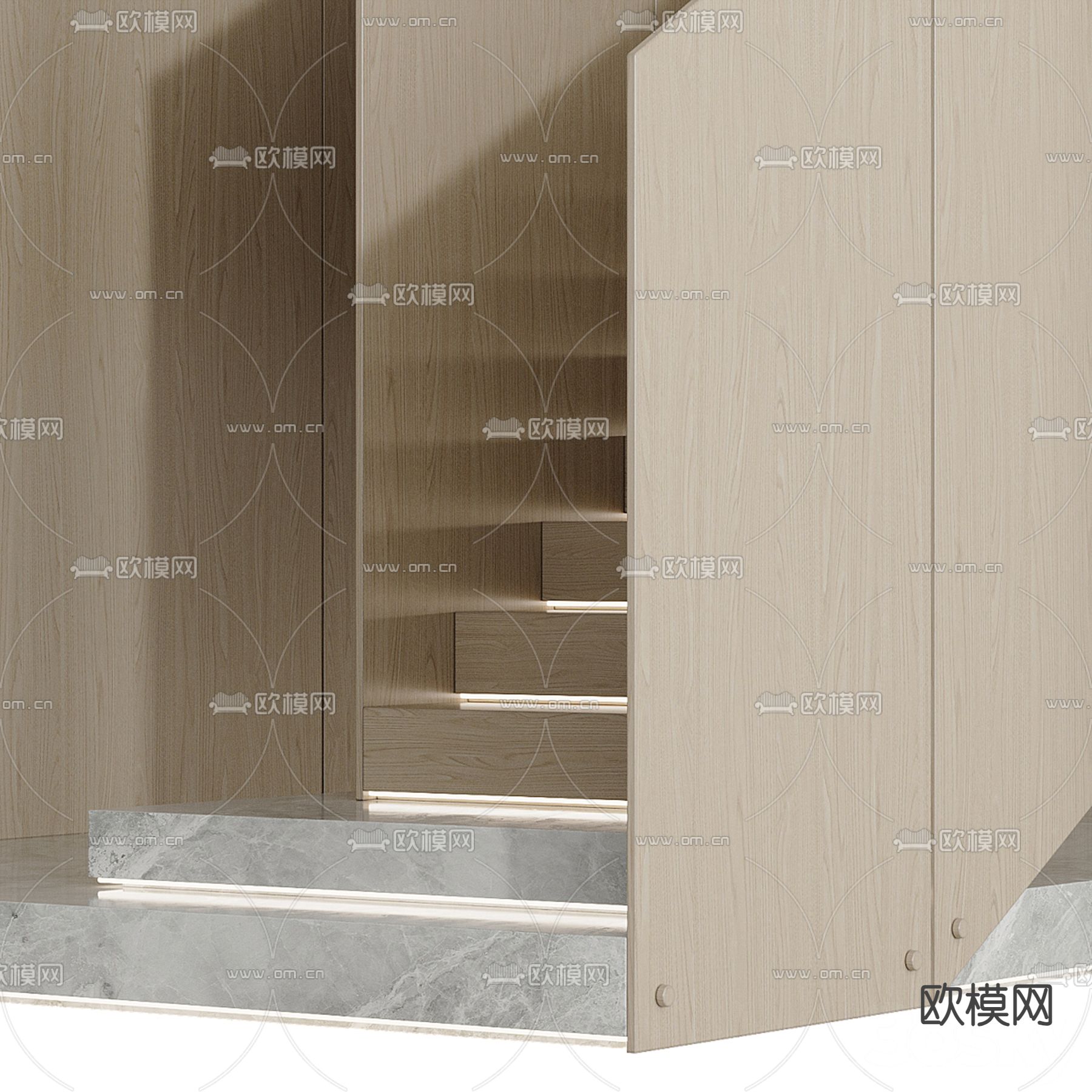 转角楼梯 直跑楼梯3d模型下载（渲染图2）