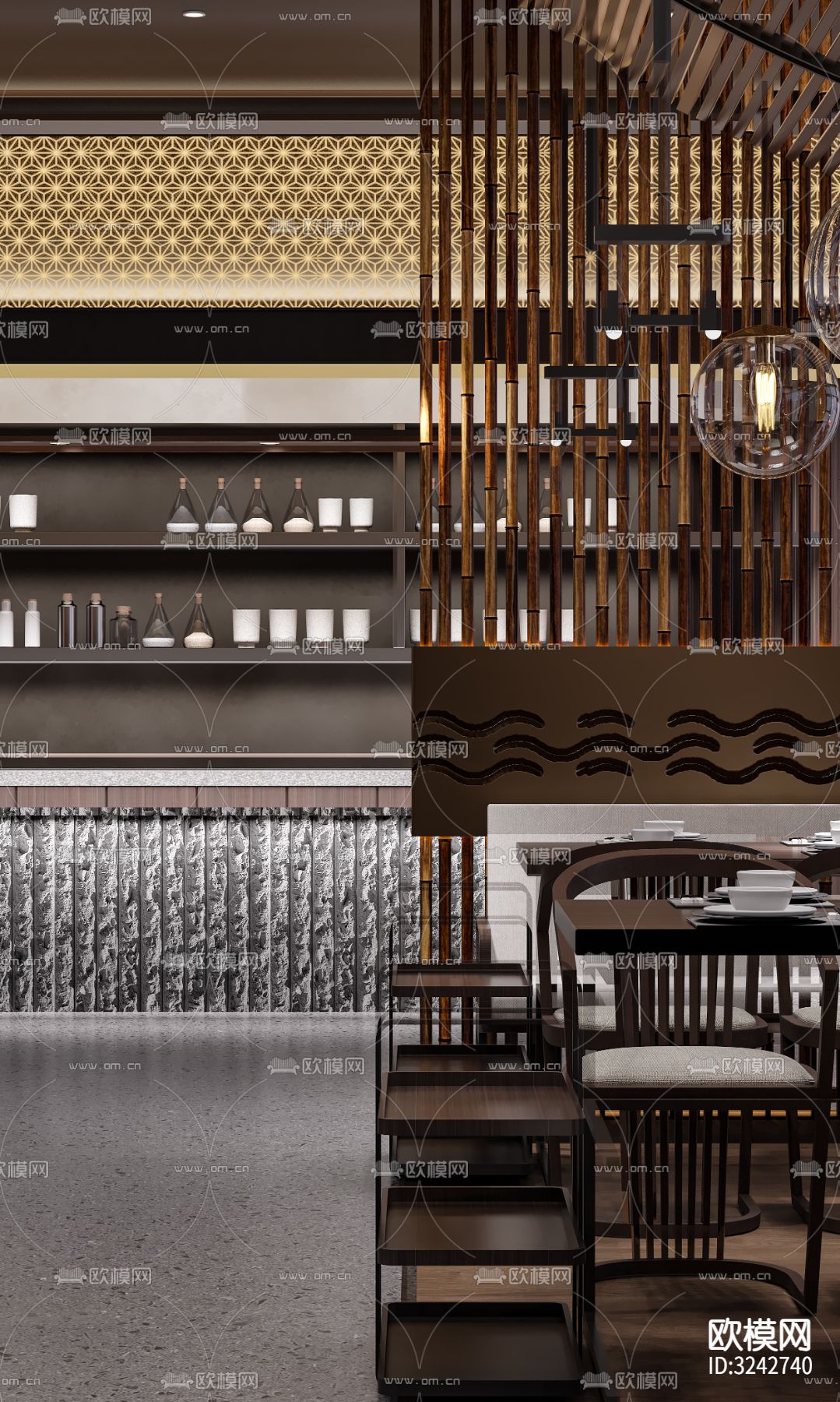 新中式中餐厅装修效果图下载（渲染图3）