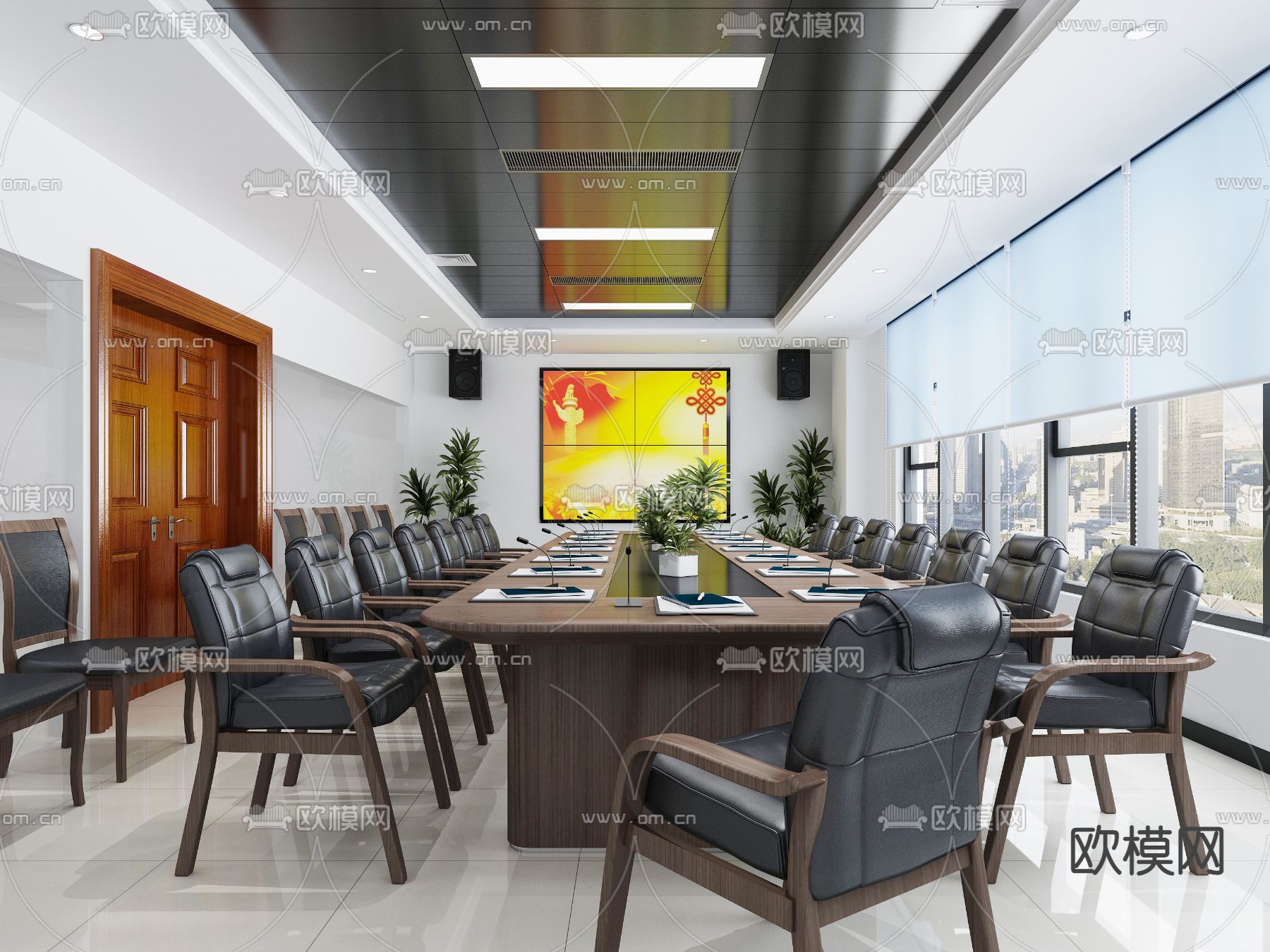政府会议室 机关单位会议室su模型下载（渲染图2）