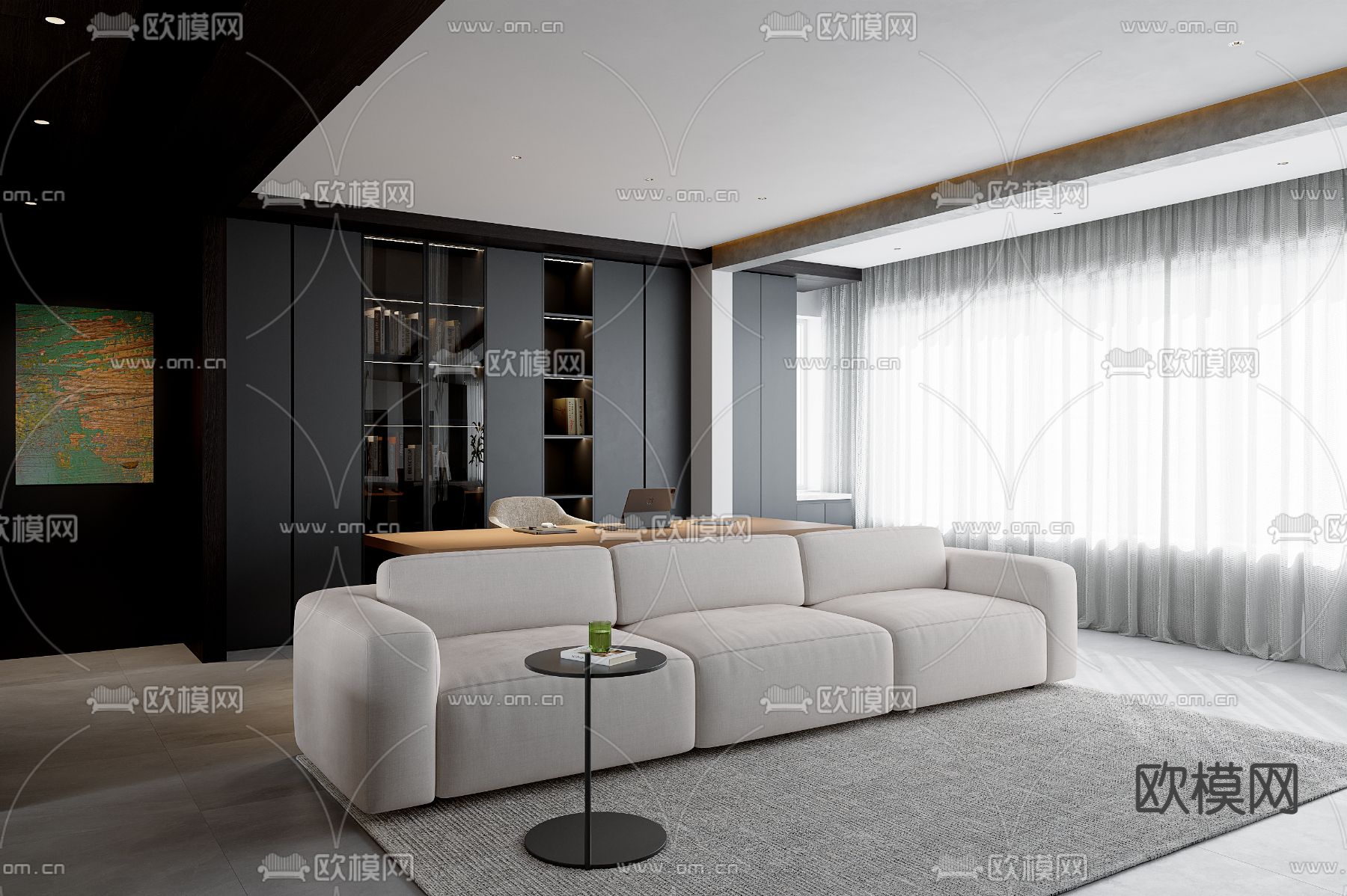 高级灰客餐厅3d模型下载（渲染图4）