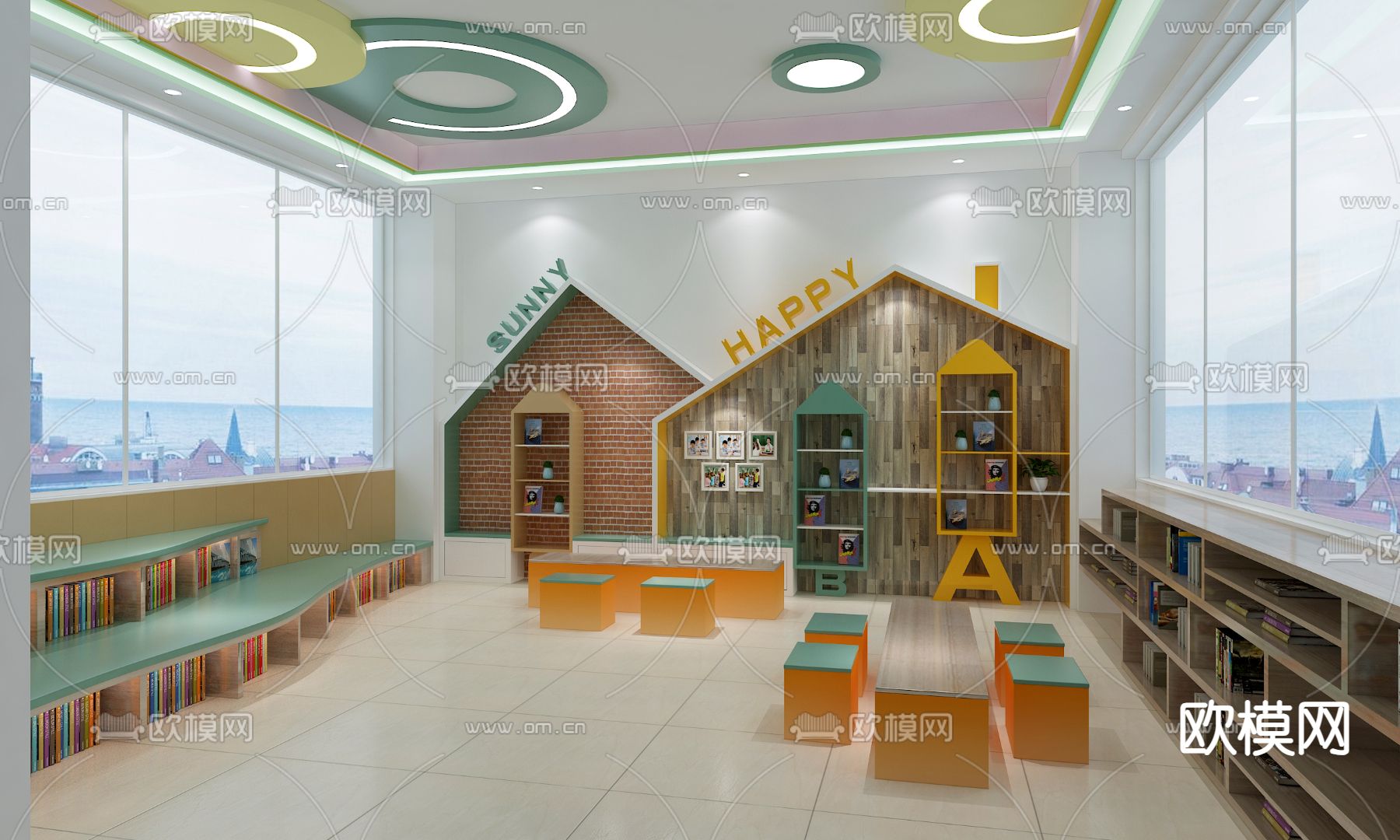 现代图书馆 书店3d模型下载（渲染图2）