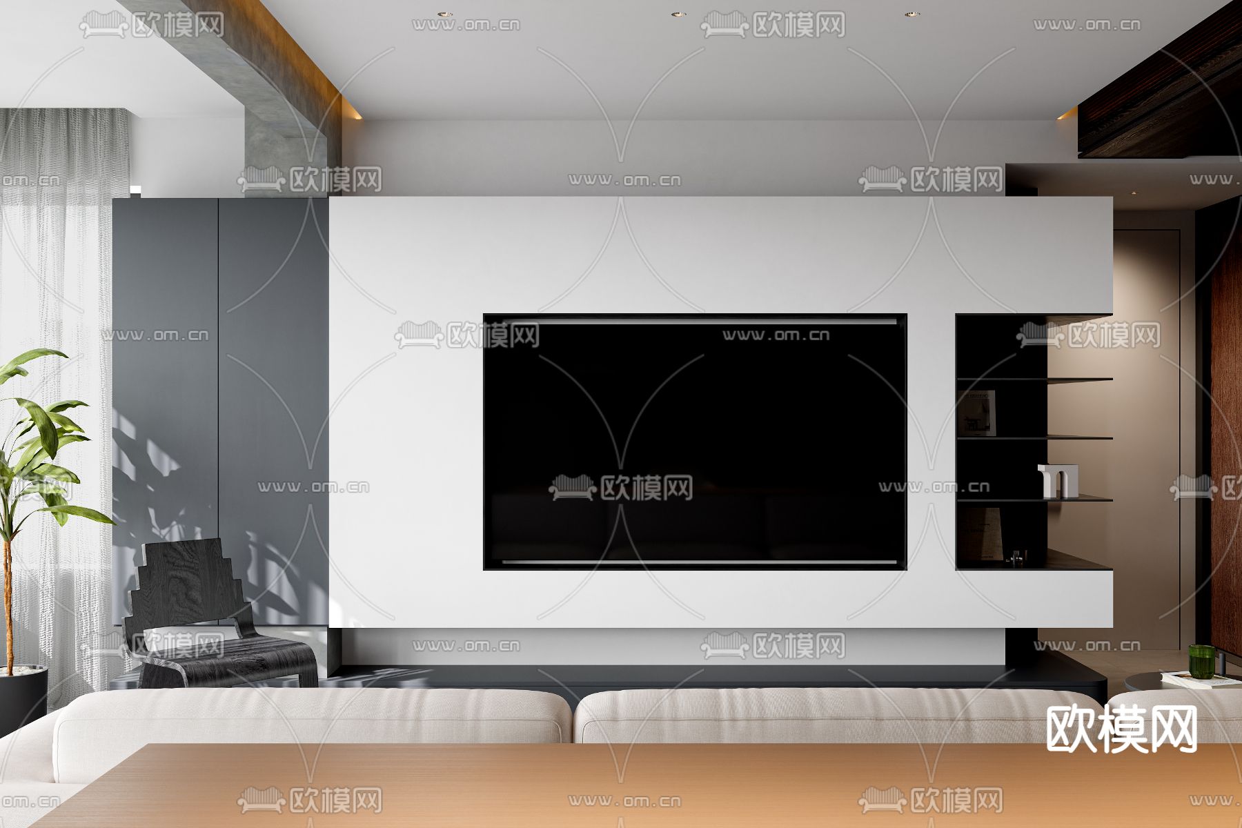 高级灰客餐厅3d模型下载（渲染图6）