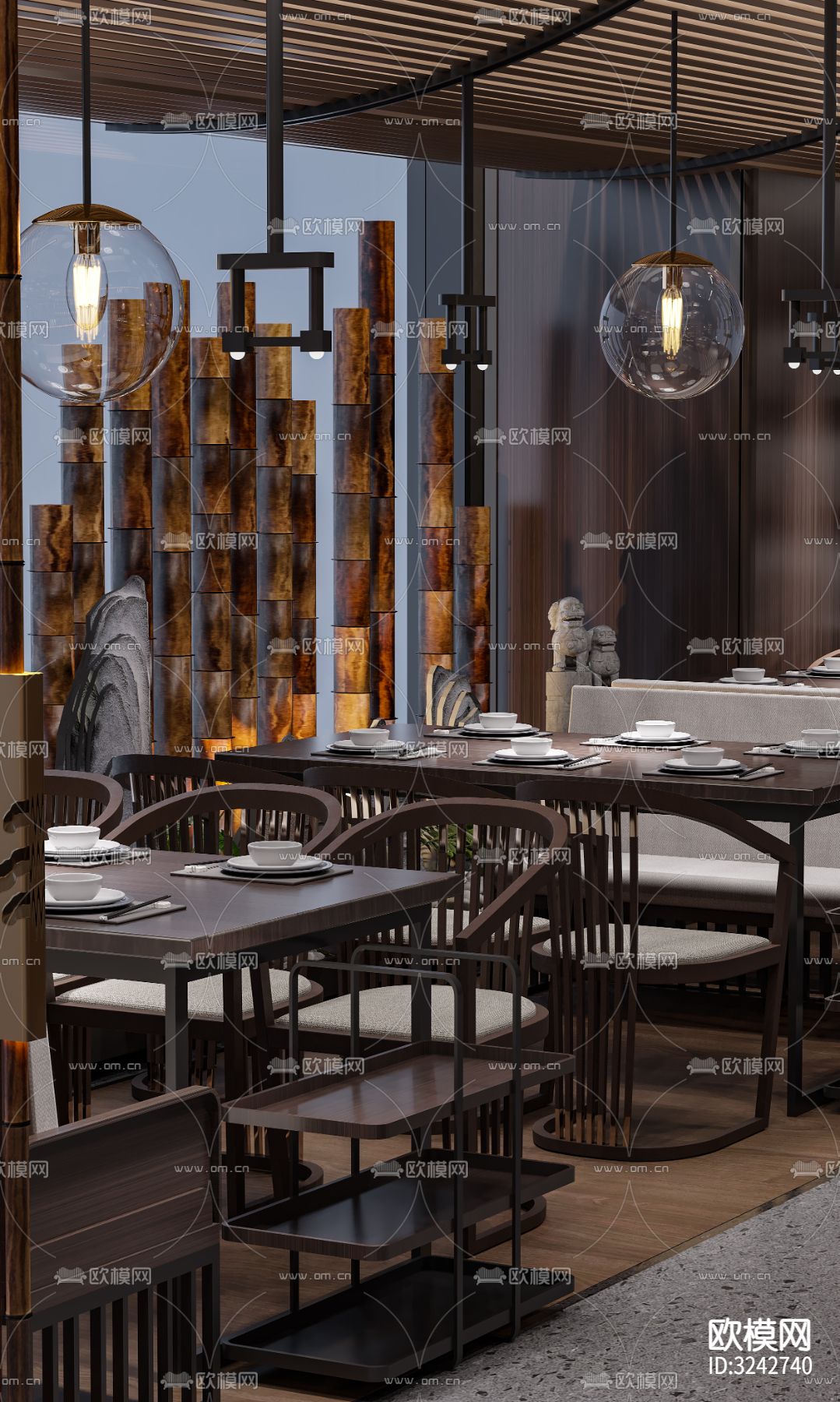 新中式中餐厅装修效果图下载（渲染图10）