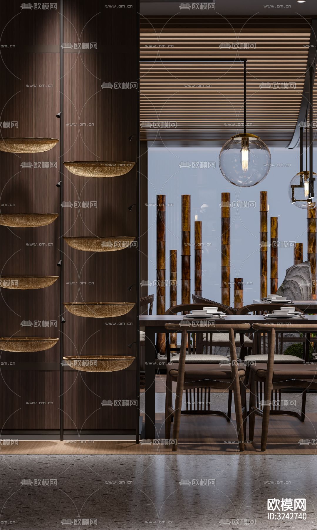 新中式中餐厅装修效果图下载（渲染图5）