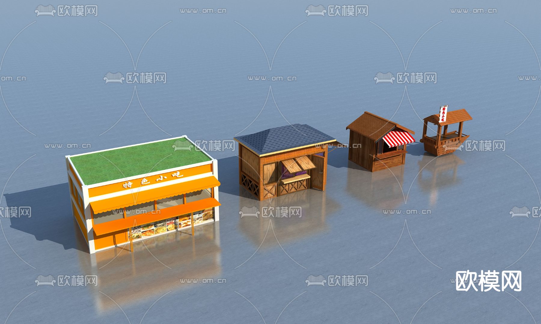 新中式售货亭 门头门面3d模型下载（渲染图1）