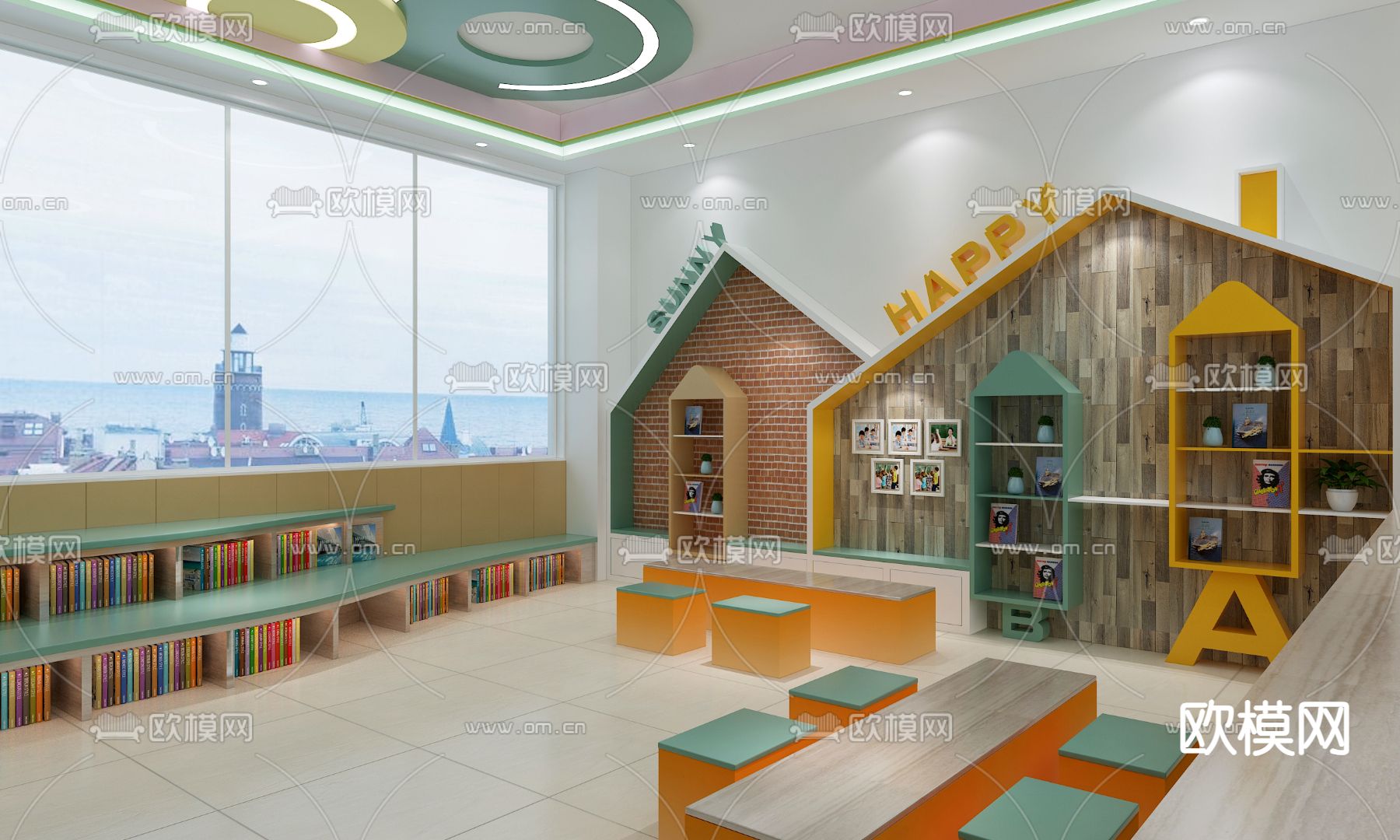 现代图书馆 书店3d模型下载（渲染图1）