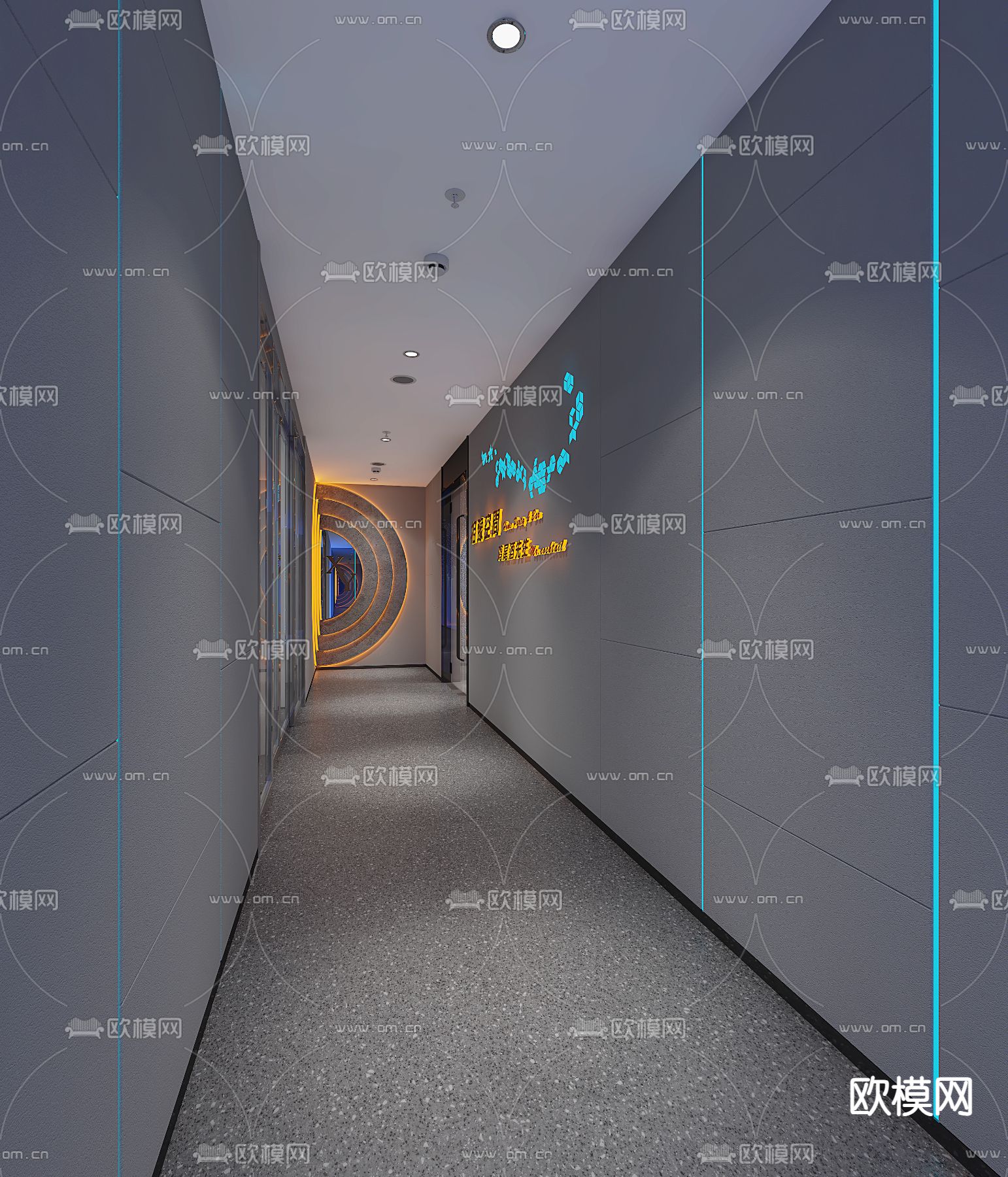 现代电竞网吧 走廊过道3d模型下载