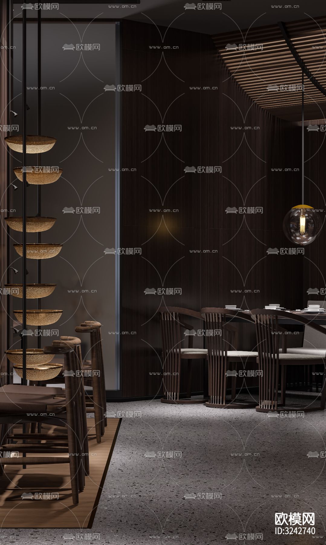 新中式中餐厅装修效果图下载（渲染图6）