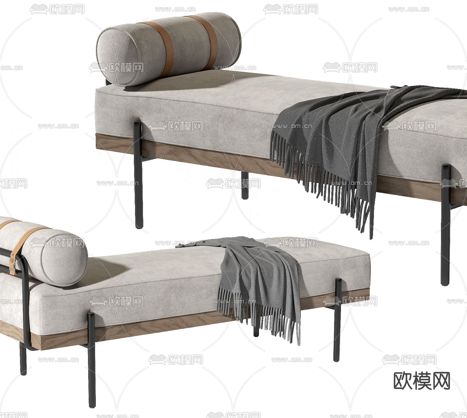 现代床尾凳su模型下载（渲染图2）